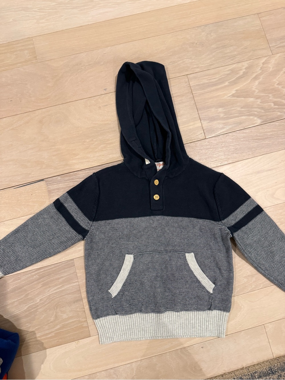 Cat & Jack Navy Knit Hooded Pullover with Wooden Buttons